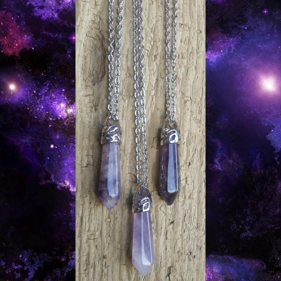 🌙💜 Amethyst Stone Necklace Crystal Point Healing Jewelry Witchy - Picture 16 of 16